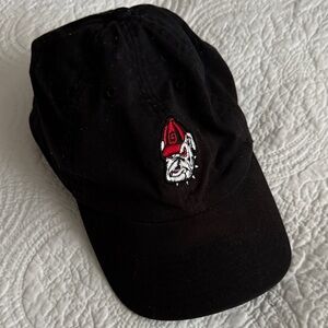 New Era Black Cap with Red and White Bulldog Logo